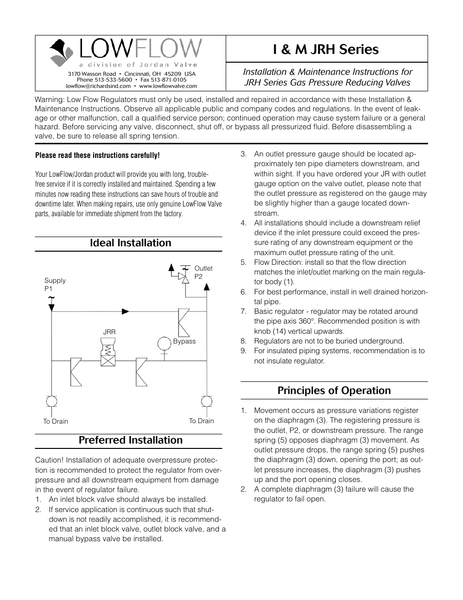 LowFlow JRH Series High Pressure Regulator User Manual | 4 pages