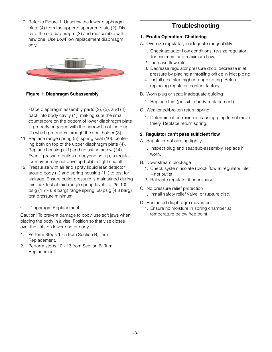Troubleshooting | LowFlow JRH Series High Pressure Regulator User Manual | Page 3 / 4