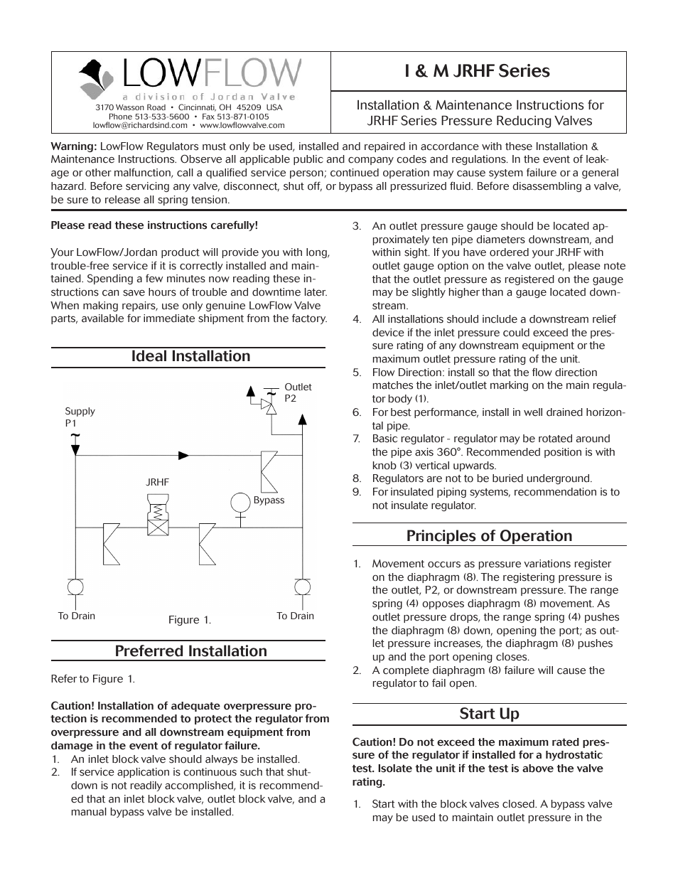 LowFlow JRHF Series Pressure Regulating Valves User Manual | 4 pages