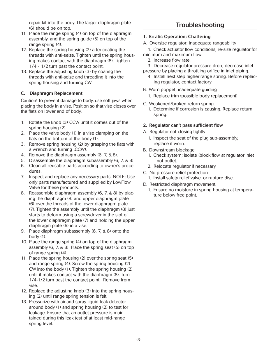 Troubleshooting | LowFlow JRHF Series Pressure Regulating Valves User Manual | Page 3 / 4