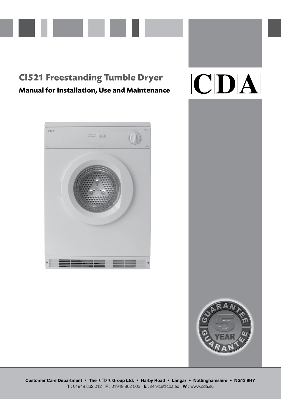 CDA FREESTANDING TUMBLE CI521 User Manual | 11 pages