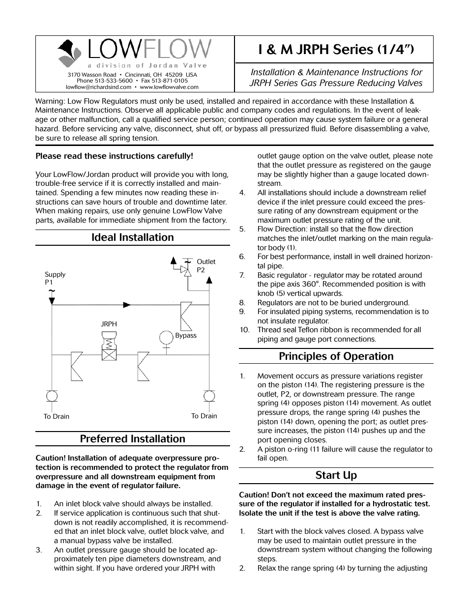 LowFlow JRPH/JRPL Series (1/4) Pressure Regulator User Manual | 4 pages