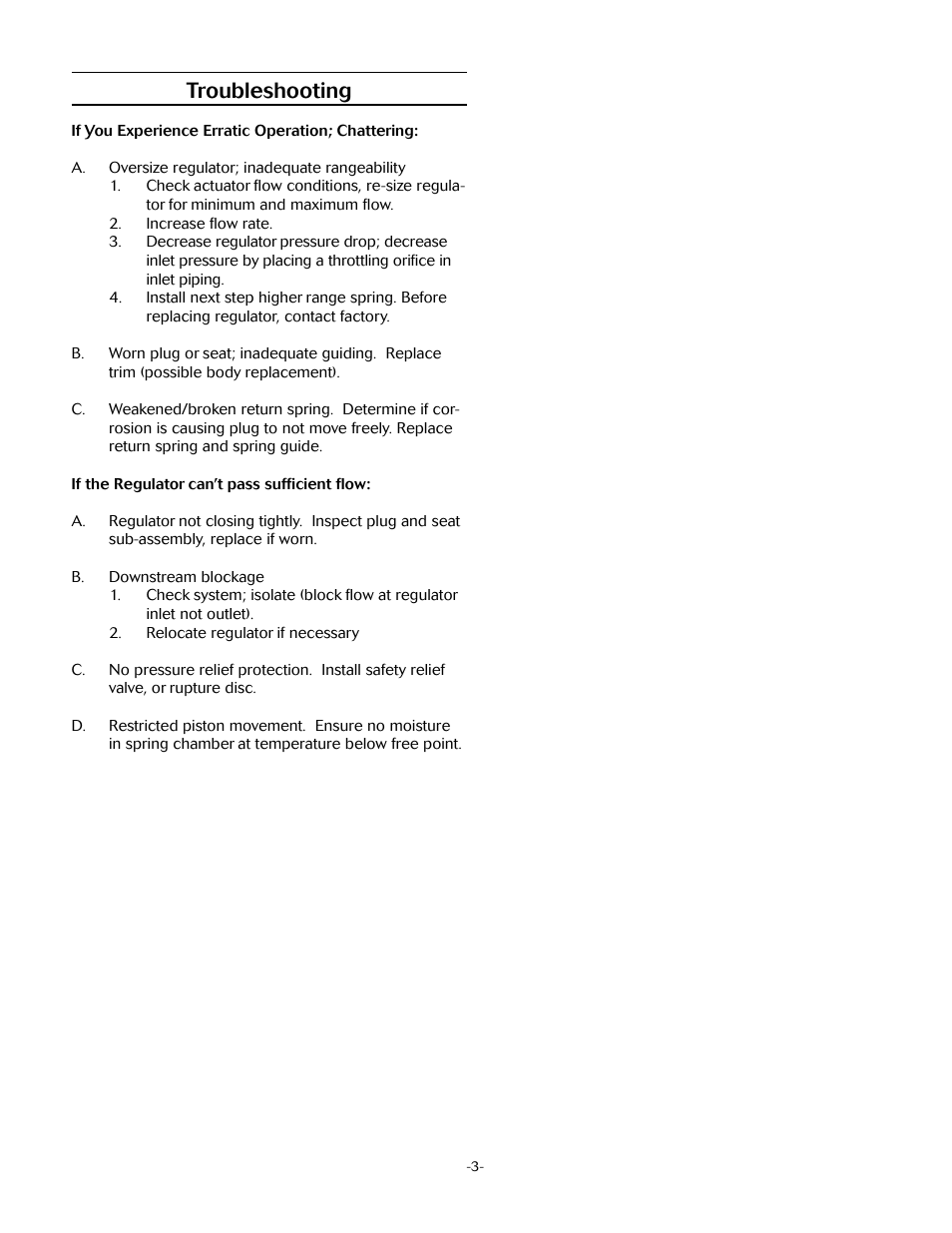 Troubleshooting | LowFlow JRPH/JRPL Series (1/4) Pressure Regulator User Manual | Page 3 / 4