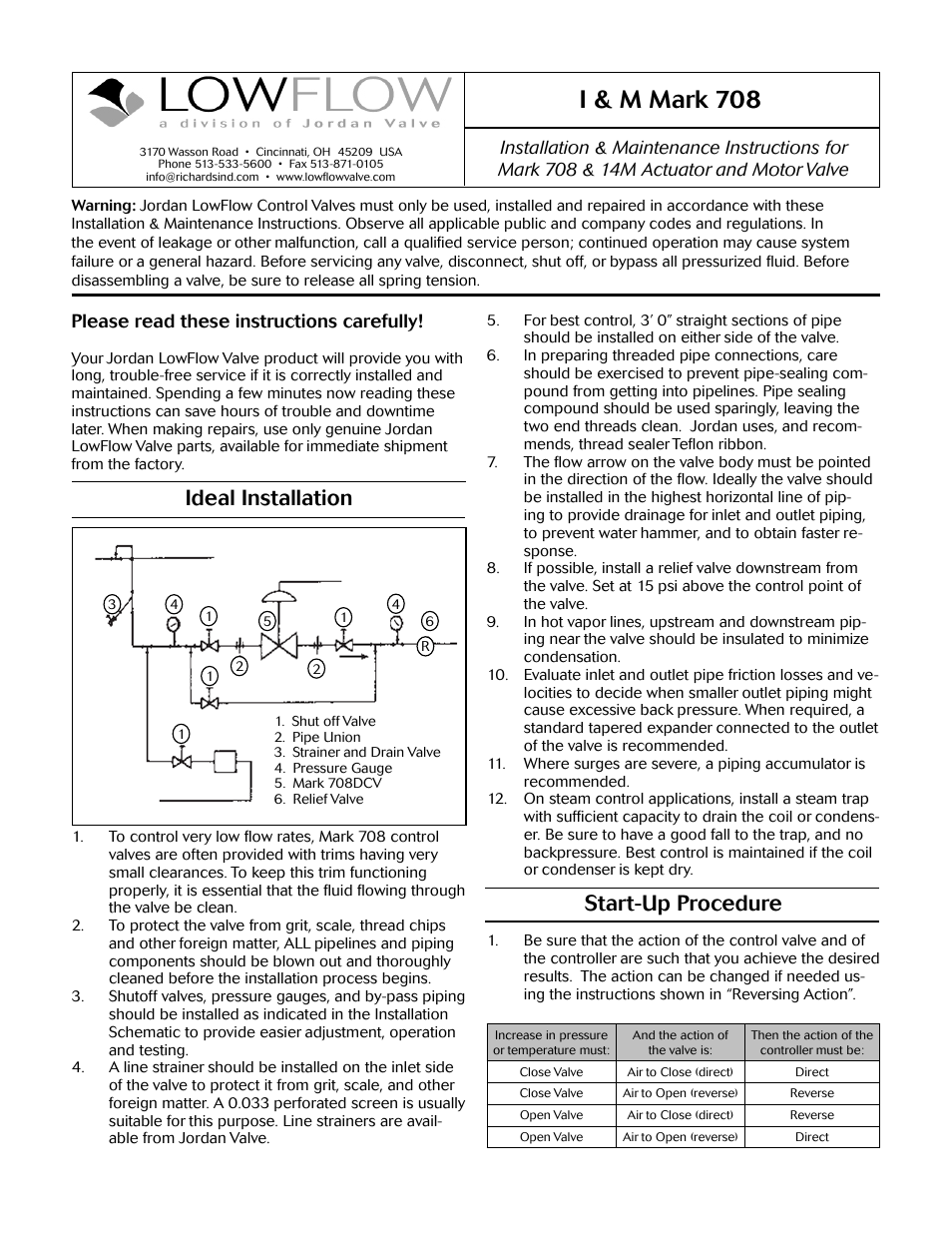 LowFlow Mark 708SH Series Short Pattern 1/4 User Manual | 8 pages