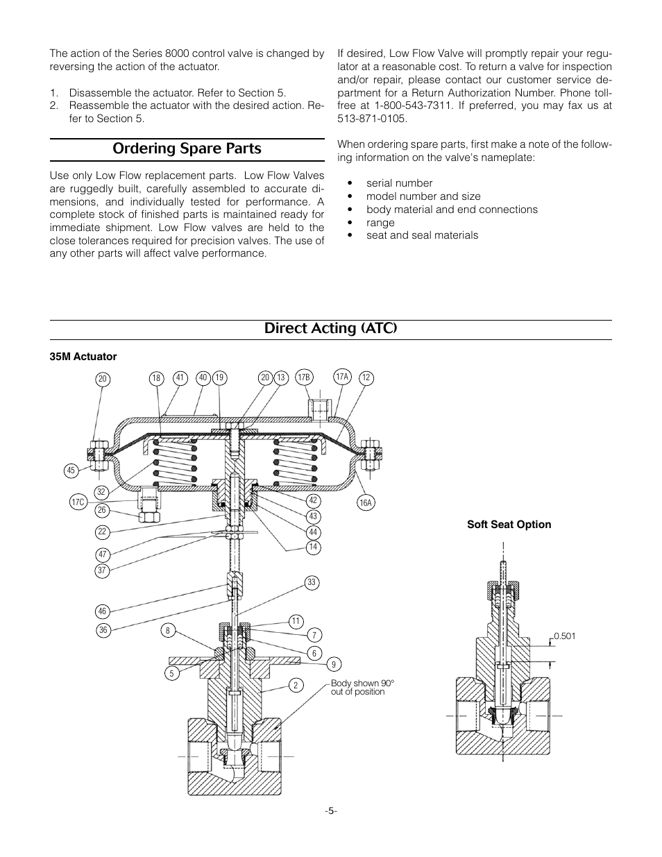 Ordering spare parts, Direct acting (atc) | LowFlow 8000 Series Control Valve User Manual | Page 5 / 6