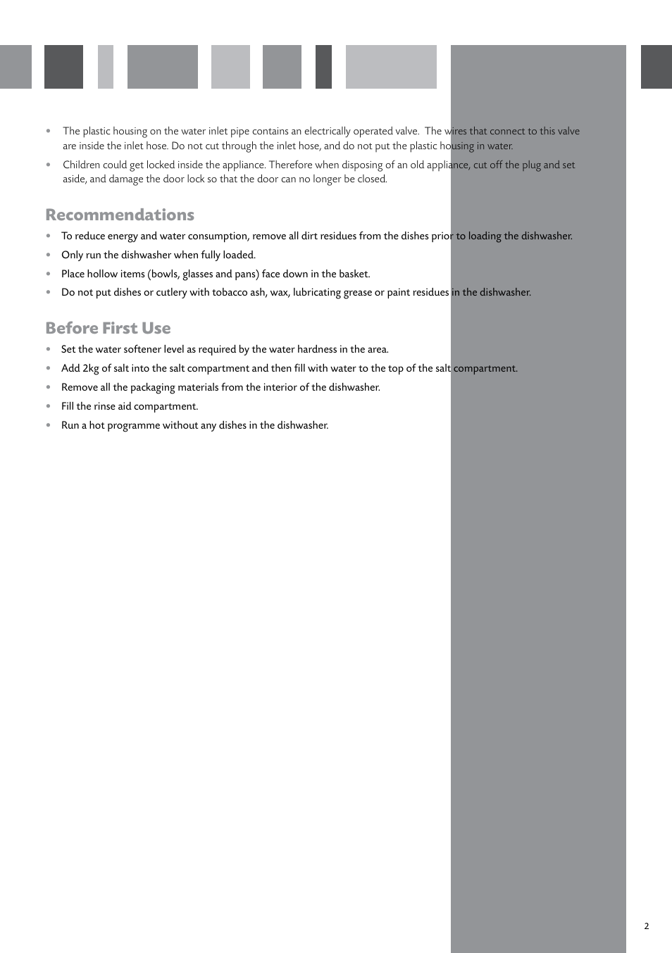 Recommendations, Before first use | CDA WC370 User Manual | Page 3 / 21