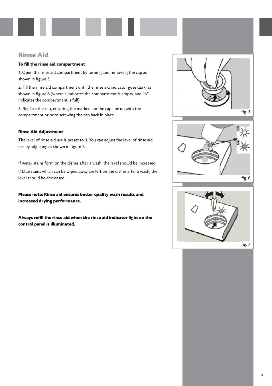 Rinse aid, Rinse aid adjustment | CDA WC370 User Manual | Page 9 / 21