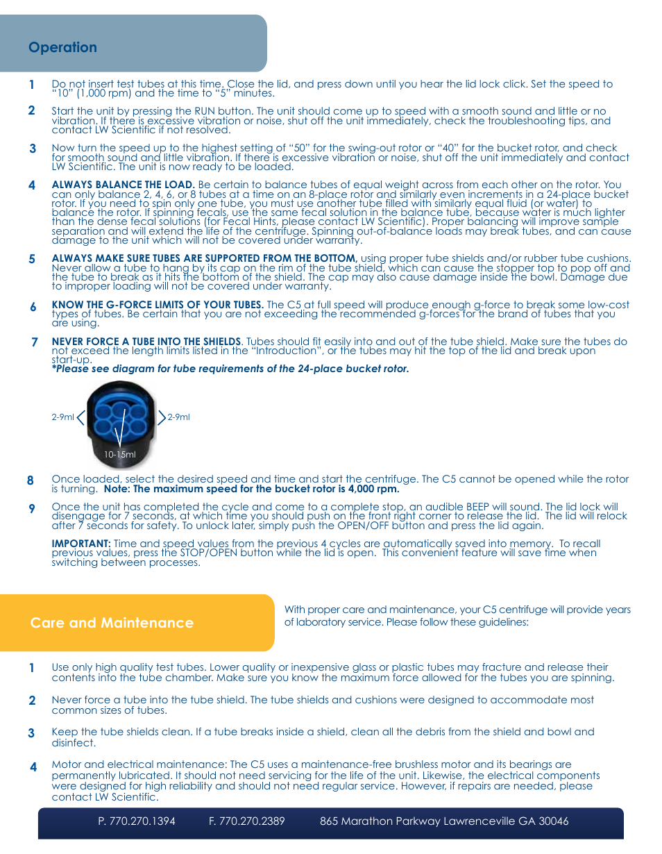 Operation care and maintenance | LW Scientific USA C5 User Manual | Page 3 / 4