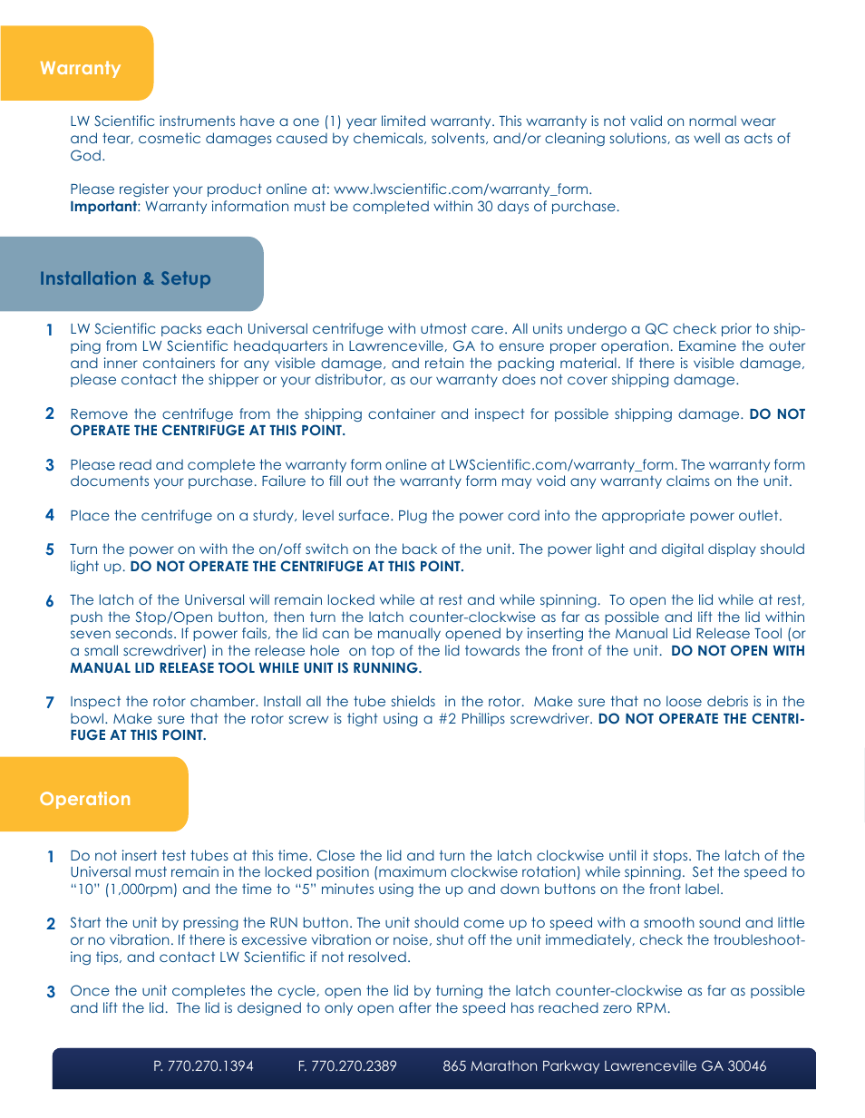 Warranty operation, Installation & setup | LW Scientific USA Universal User Manual | Page 2 / 4