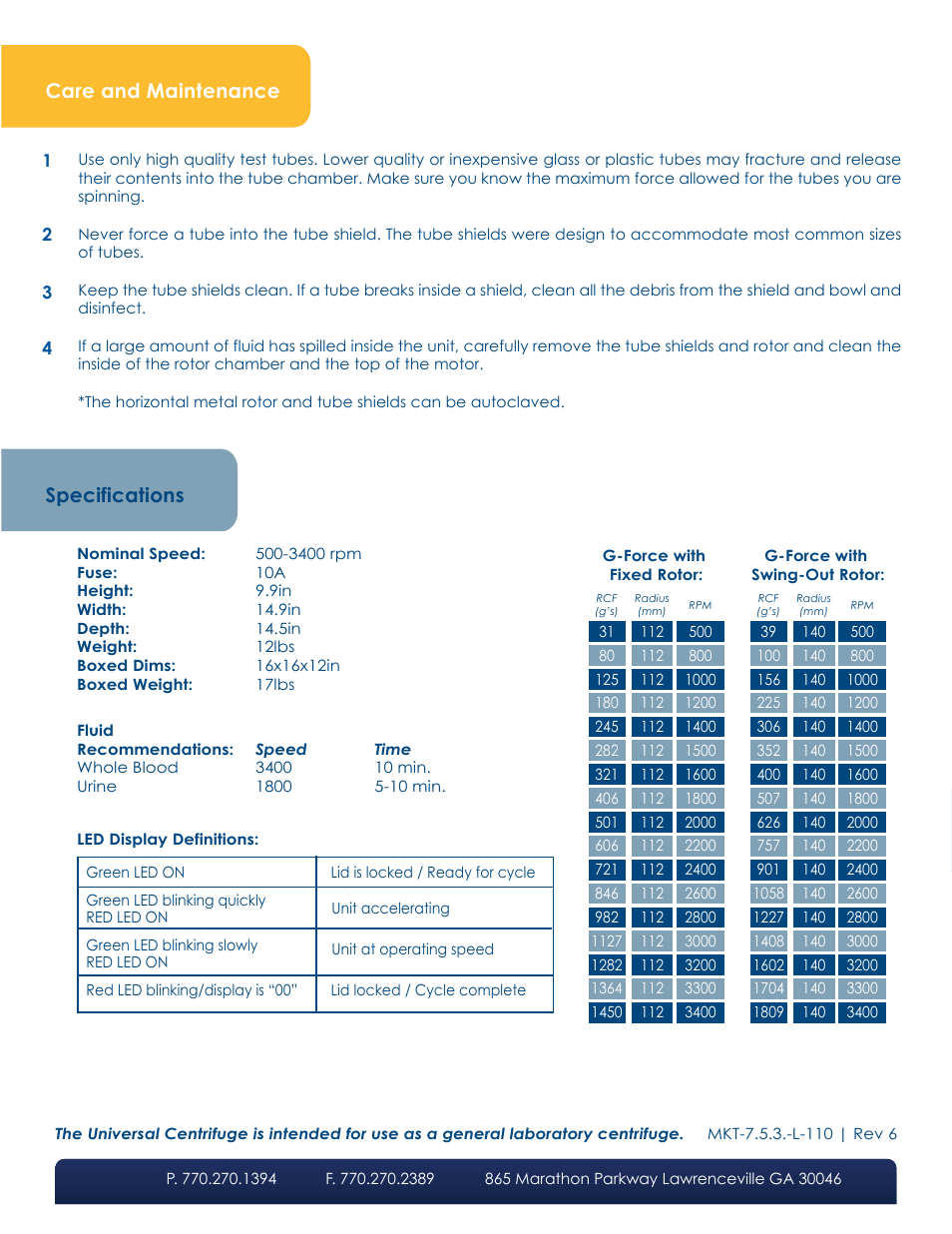 Care and maintenance, Specifications | LW Scientific USA Universal User Manual | Page 4 / 4