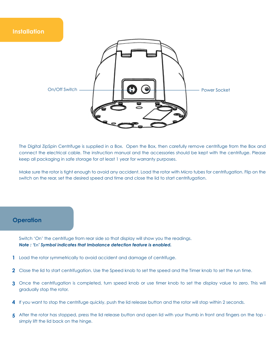 Operation, Installation | LW Scientific Digital ZipSpin User Manual | Page 2 / 8