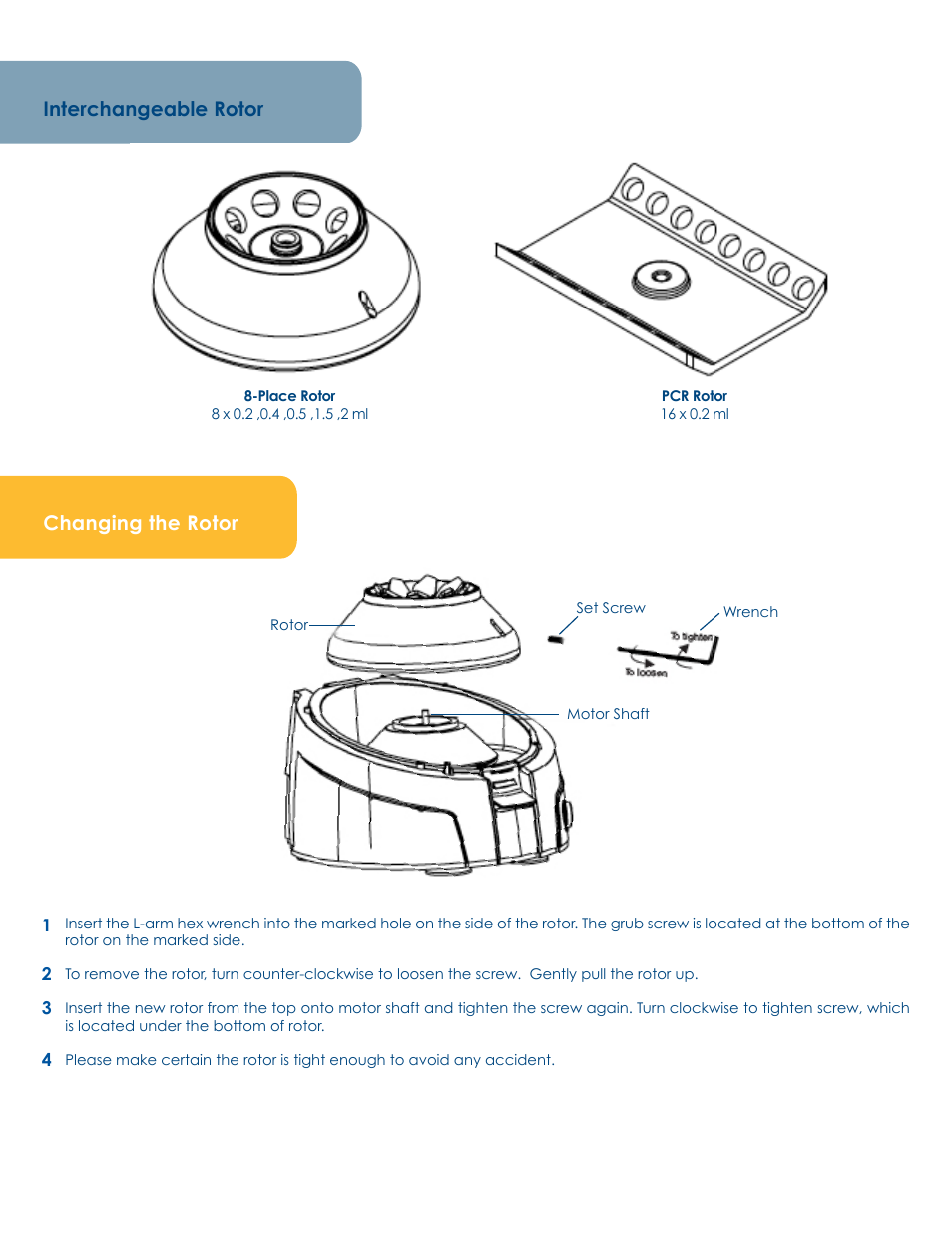 Interchangeable rotor, Changing the rotor | LW Scientific Digital ZipSpin User Manual | Page 4 / 8