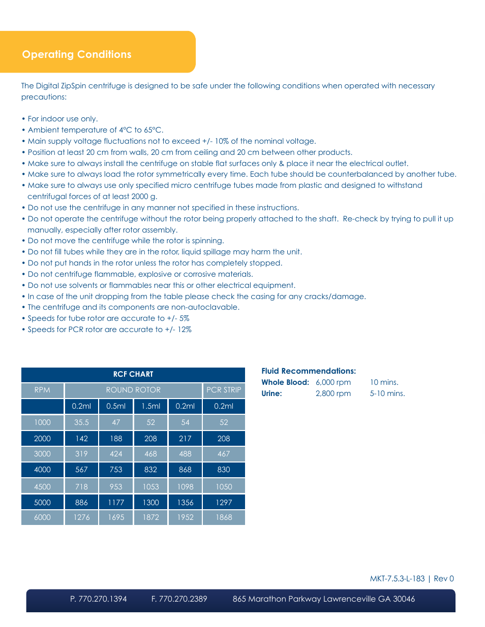 Operating conditions | LW Scientific Digital ZipSpin User Manual | Page 8 / 8