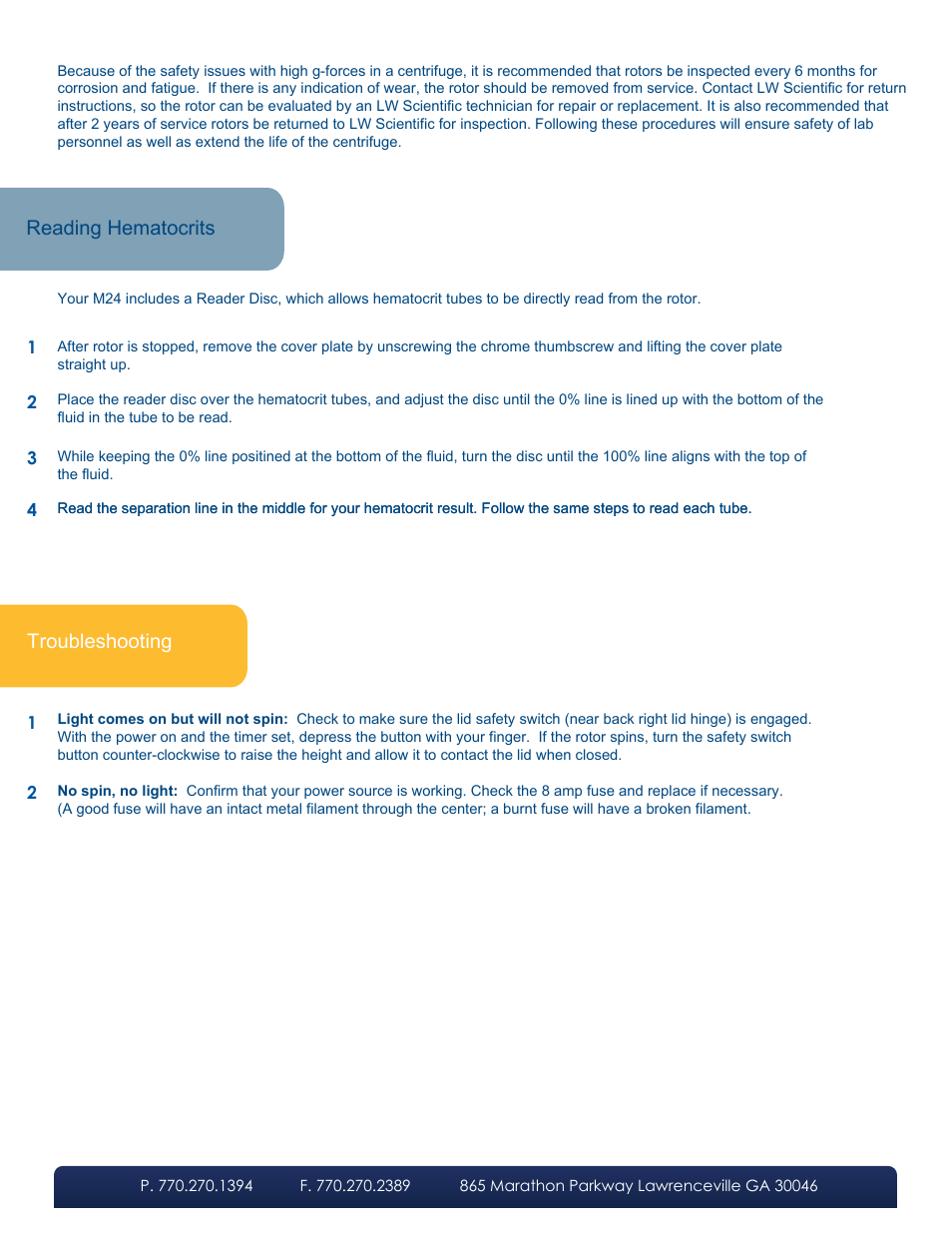 Reading hematocrits, Troubleshooting | LW Scientific M24 User Manual | Page 3 / 4