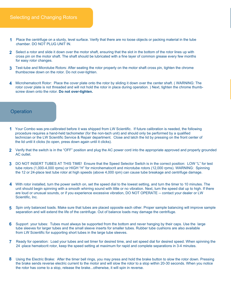 Operation warranty selecting and changing rotors | LW Scientific Combo V24 User Manual | Page 2 / 4