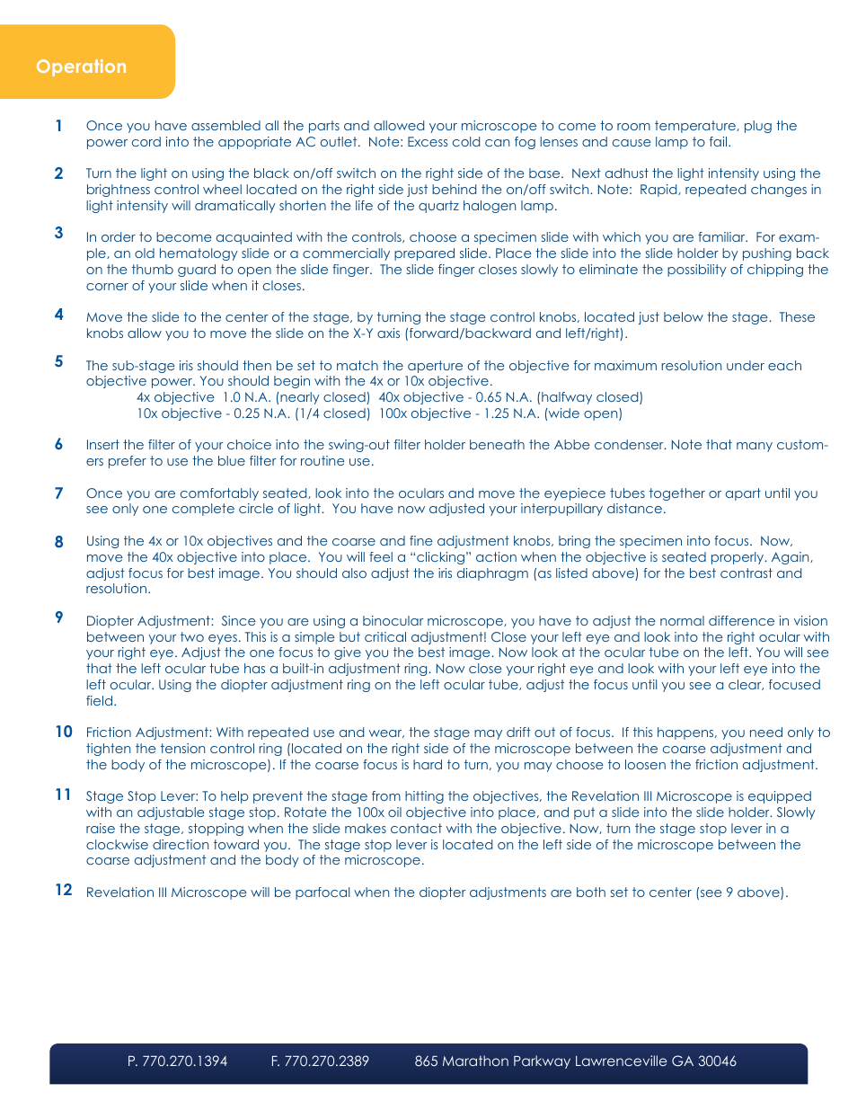 Operation | LW Scientific Revelation lll Halogen User Manual | Page 3 / 4