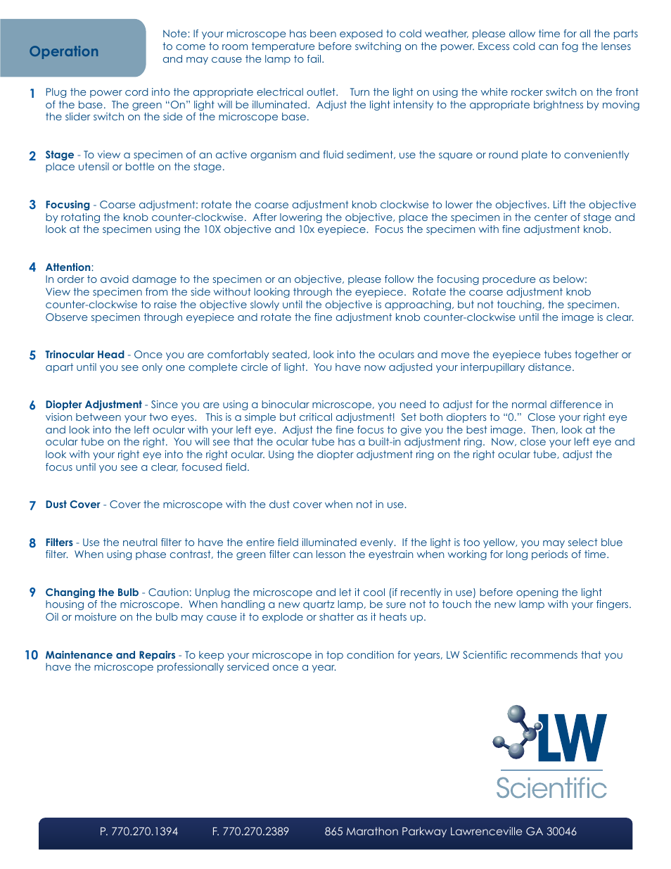 Operation | LW Scientific Inverted User Manual | Page 3 / 4