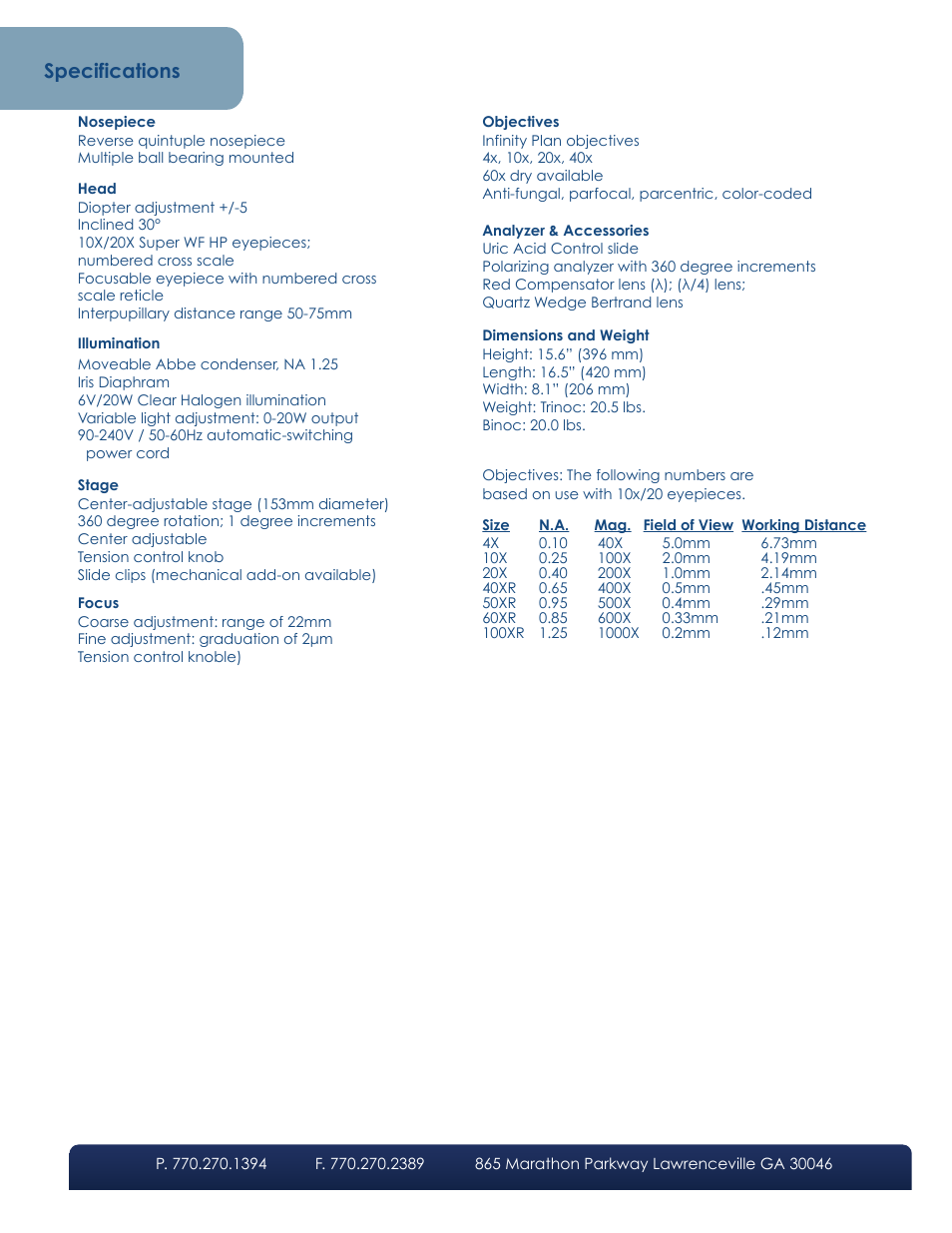 Specifications | LW Scientific Mi5 Polarizer User Manual | Page 6 / 6