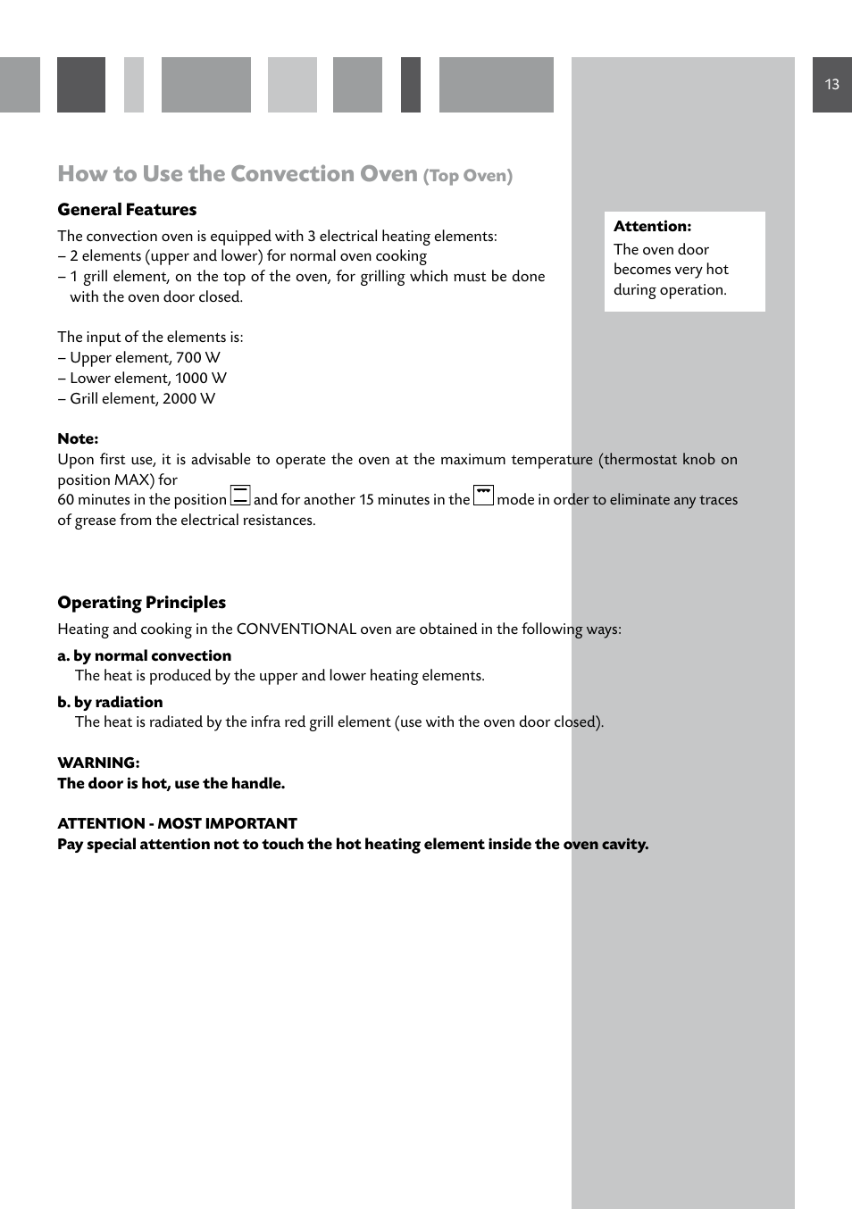How to use the convection oven | CDA GB RV 701 SS User Manual | Page 13 / 44