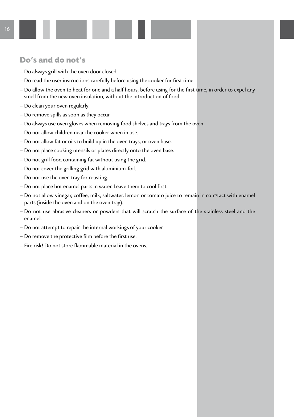 Do’s and do not’s | CDA GB RV 701 SS User Manual | Page 16 / 44