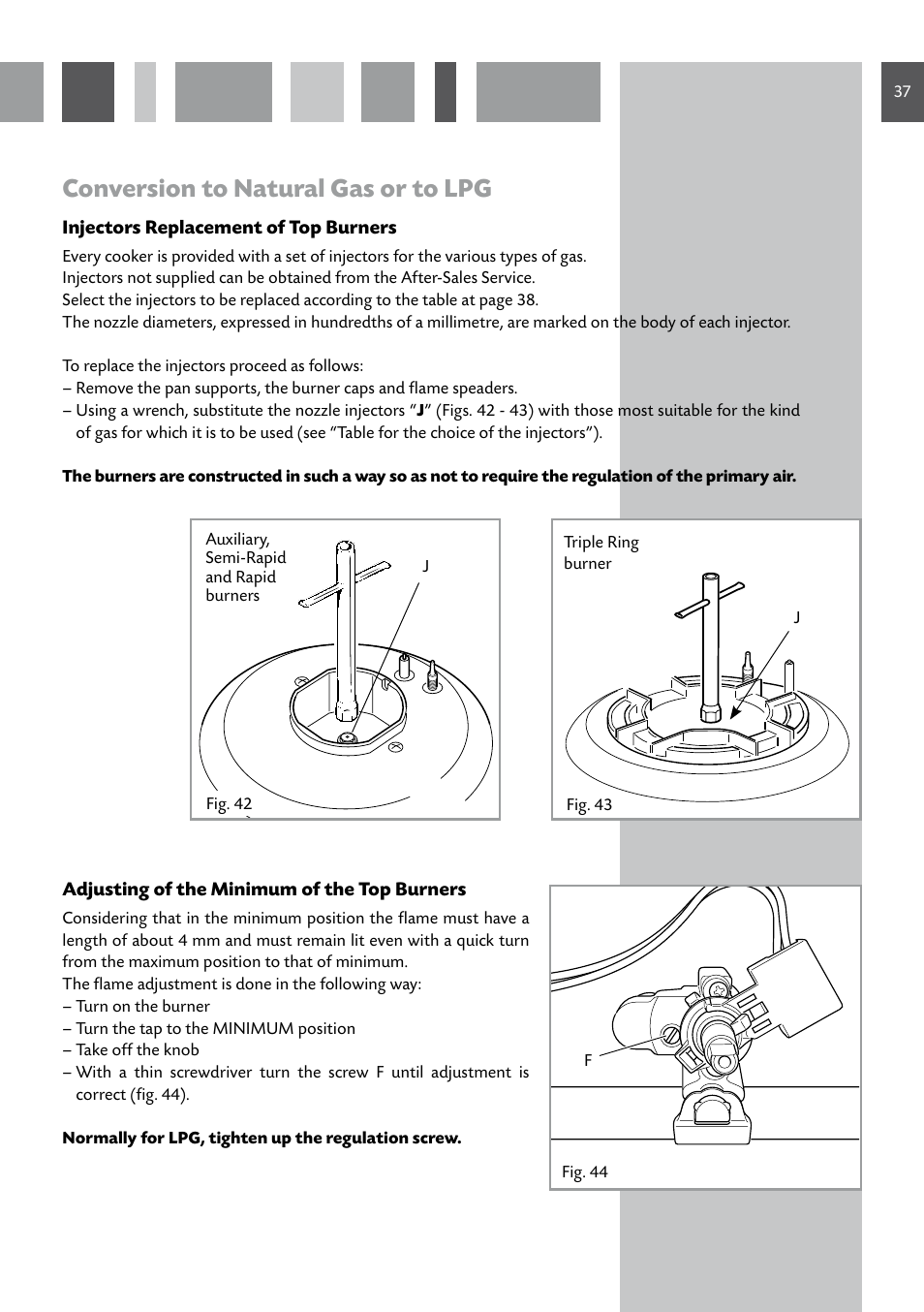 Conversion to natural gas or to lpg | CDA GB RV 701 SS User Manual | Page 37 / 44