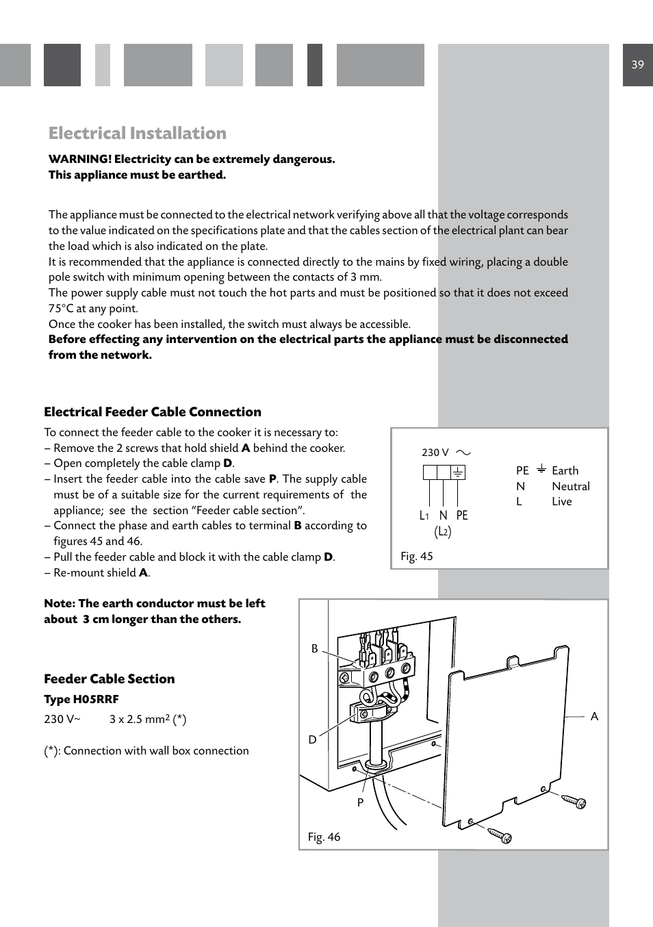 Electrical installation | CDA GB RV 701 SS User Manual | Page 39 / 44