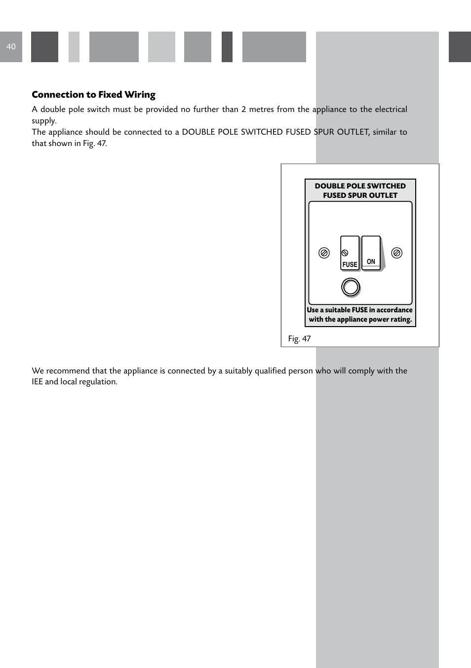 Connection to fixed wiring | CDA GB RV 701 SS User Manual | Page 40 / 44