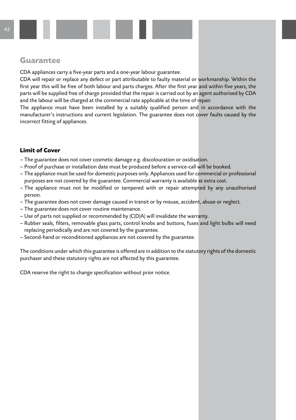 Guarantee | CDA GB RV 701 SS User Manual | Page 42 / 44