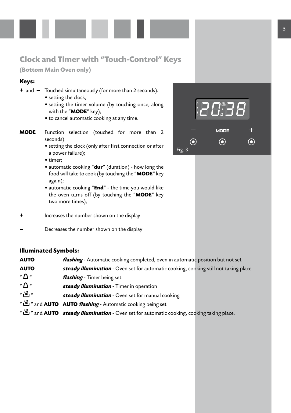 Clock and timer with “touch-control” keys | CDA GB RV 701 SS User Manual | Page 5 / 44