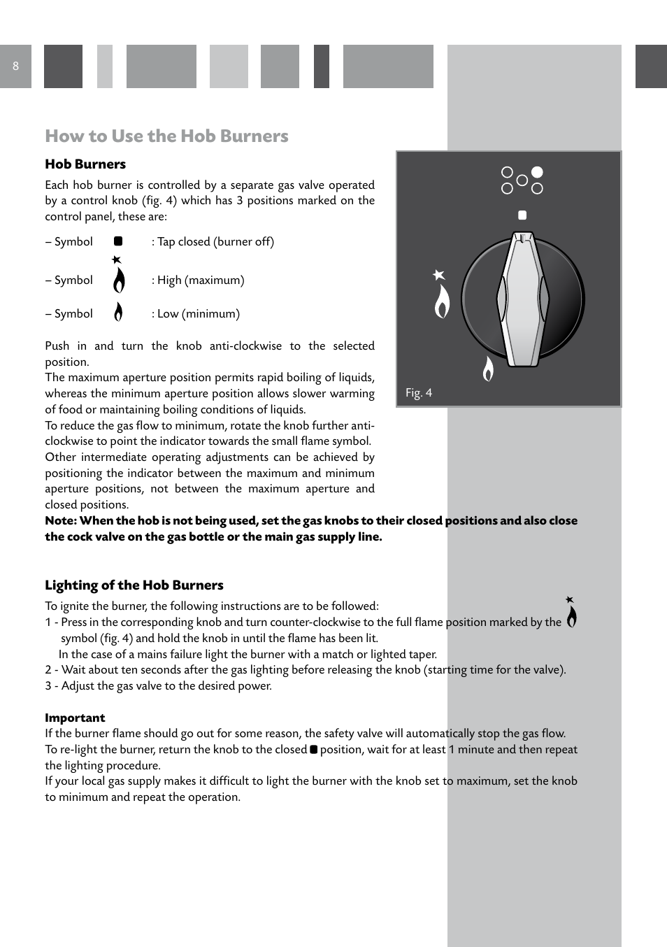 How to use the hob burners | CDA GB RV 701 SS User Manual | Page 8 / 44