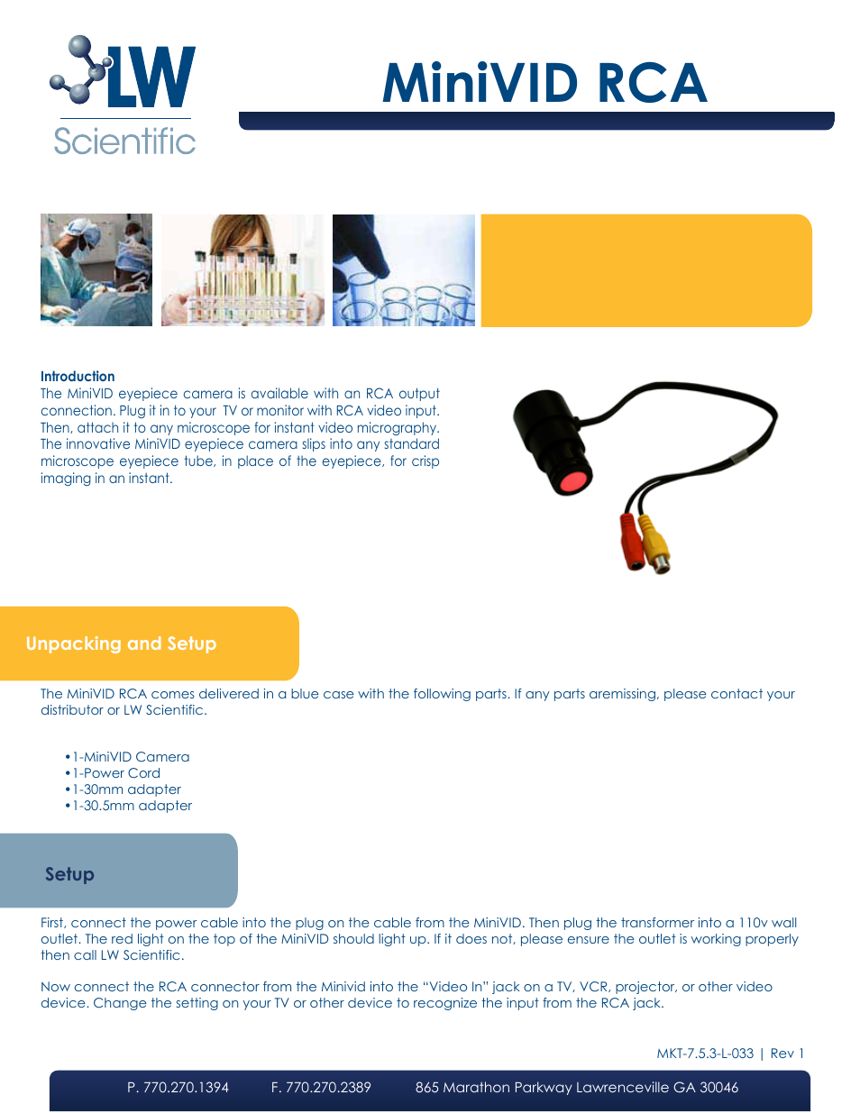 LW Scientific MiniVID RCA User Manual | 2 pages