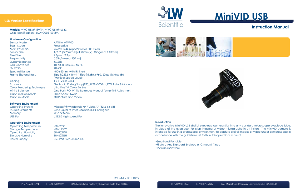 LW Scientific MiniVID USB User Manual | 4 pages