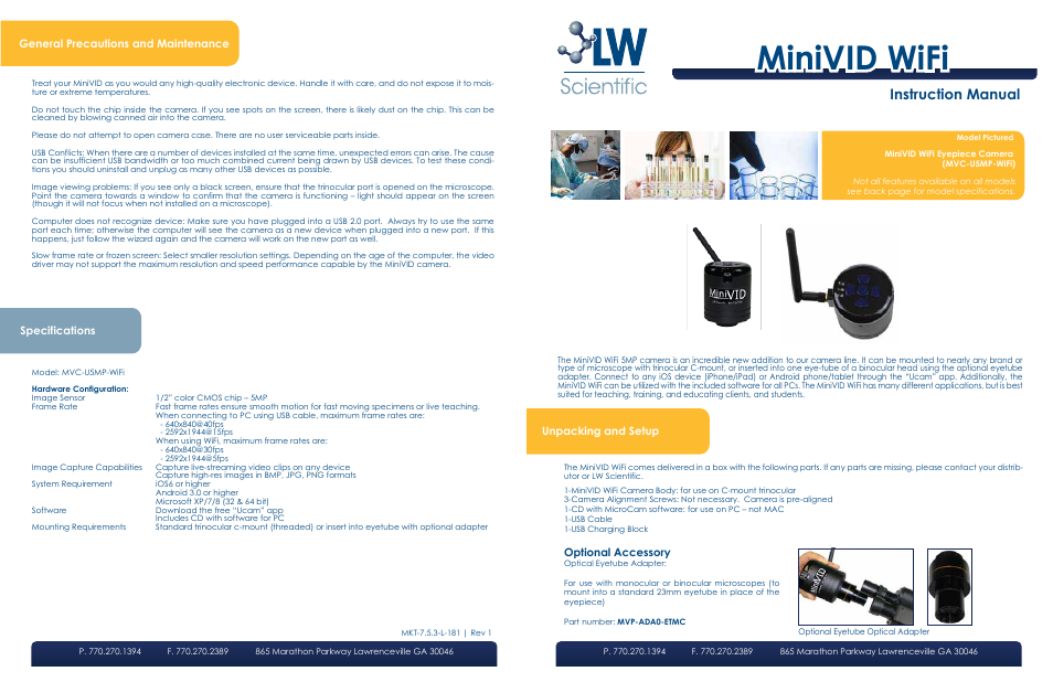 LW Scientific MiniVID WiFi User Manual | 2 pages