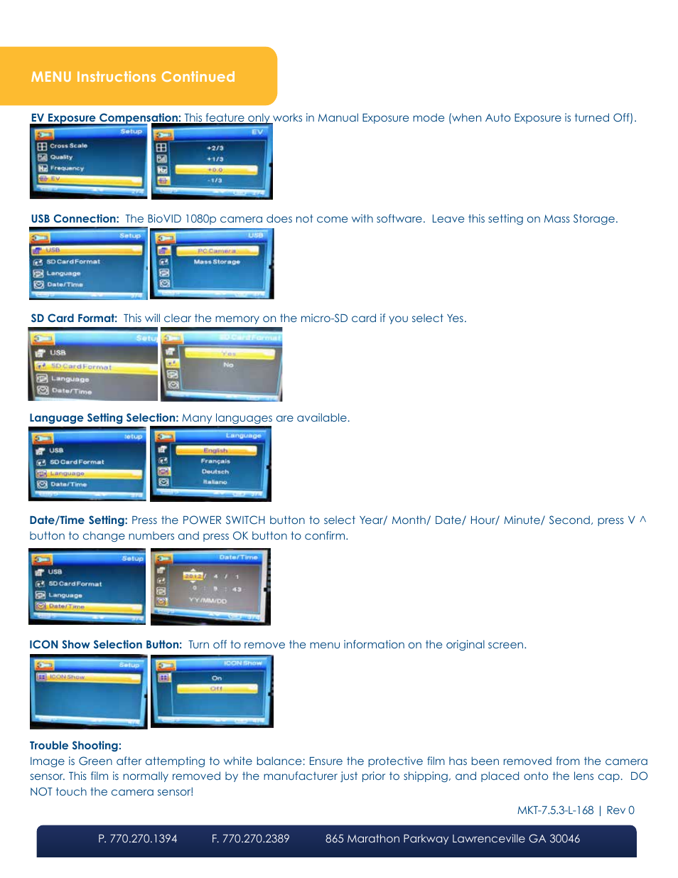 Menu instructions continued | LW Scientific BioVID 1080P User Manual | Page 4 / 4