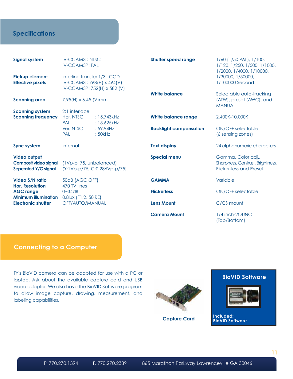 Specifications connecting to a computer, Biovid software | LW Scientific BioVID User Manual | Page 11 / 12