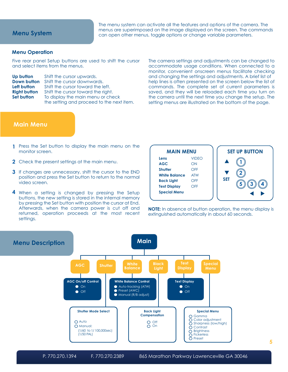 Menu system main menu, Menu description, Main | Main menu, Menu operation | LW Scientific BioVID User Manual | Page 5 / 12