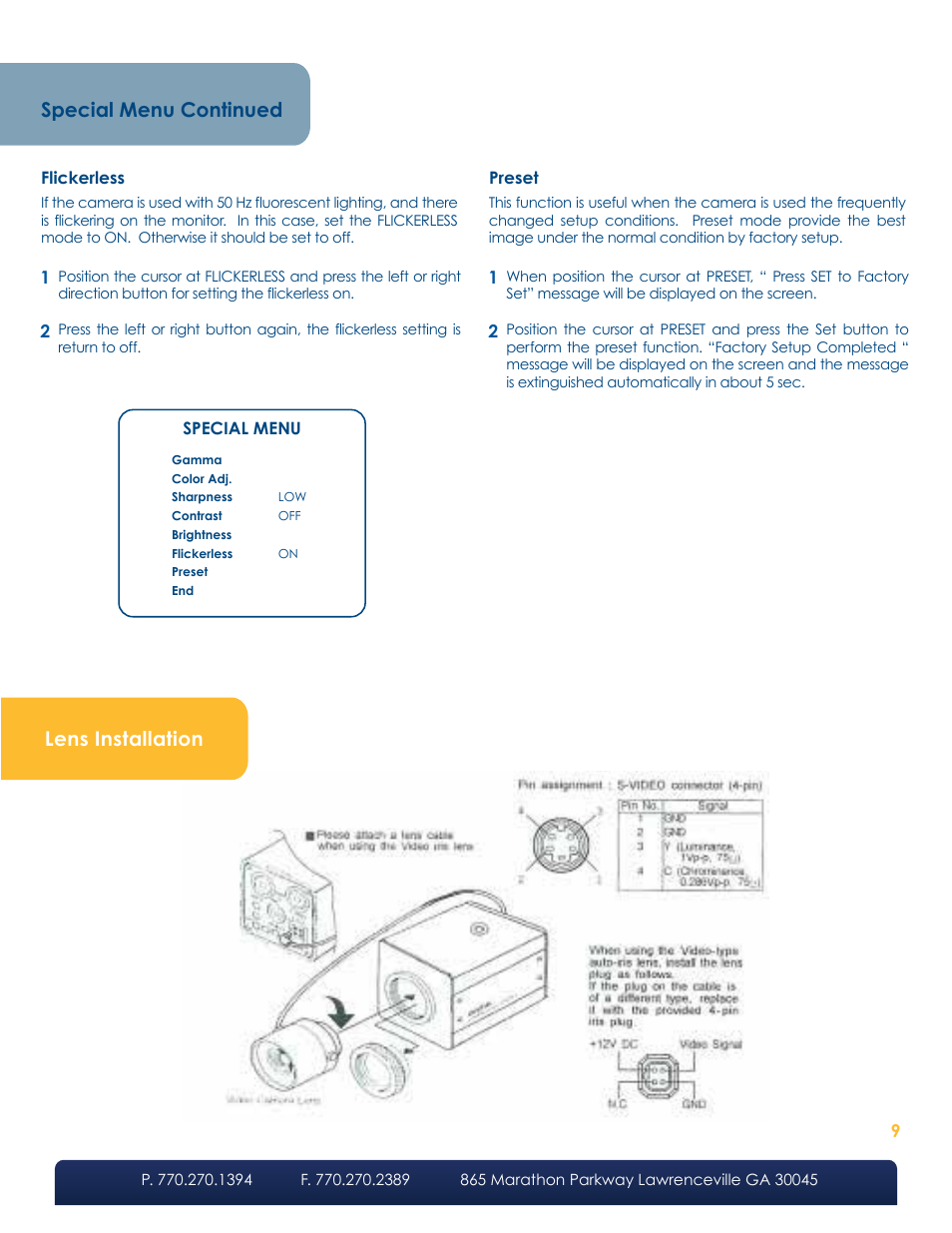 Special menu continued lens installation | LW Scientific BioVID User Manual | Page 9 / 12