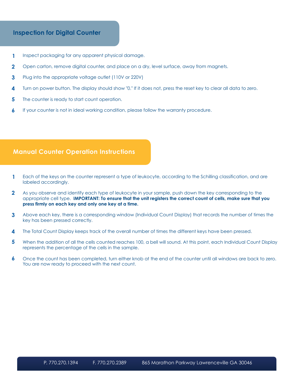 Manual counter operation instructions, Inspection for digital counter | LW Scientific Differential Counters User Manual | Page 2 / 4