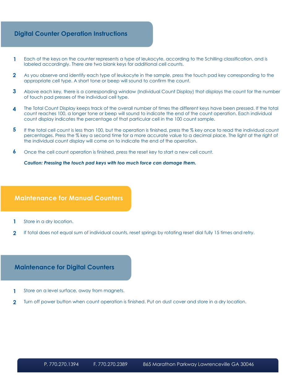 Digital counter operation instructions, Maintenance for manual counters, Maintenance for digital counters | LW Scientific Differential Counters User Manual | Page 3 / 4