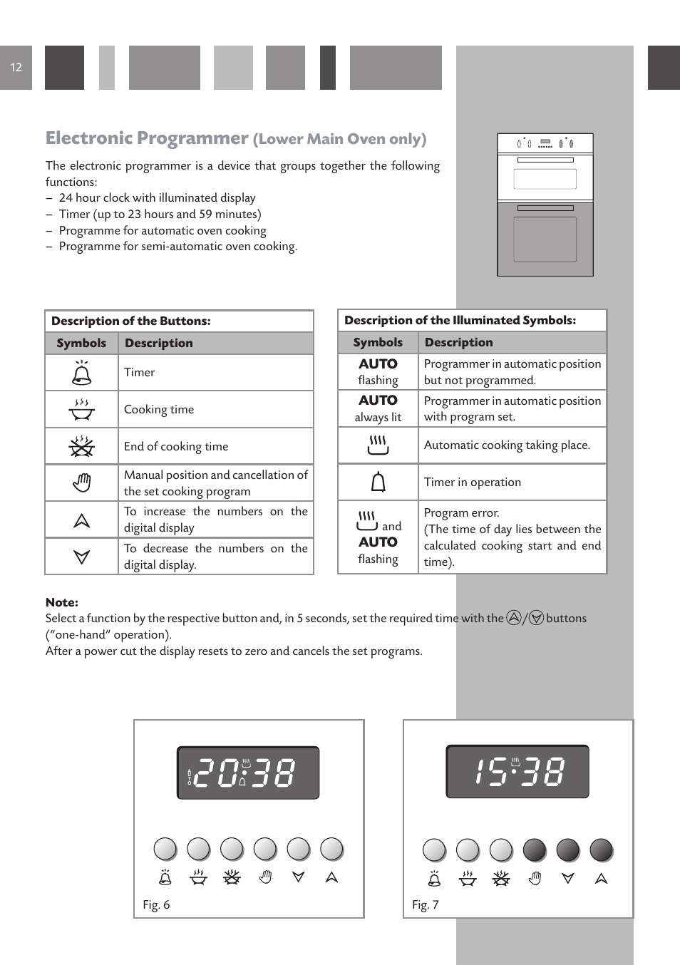Electronic programmer, Lower main oven only) | CDA DC930 User Manual | Page 12 / 32