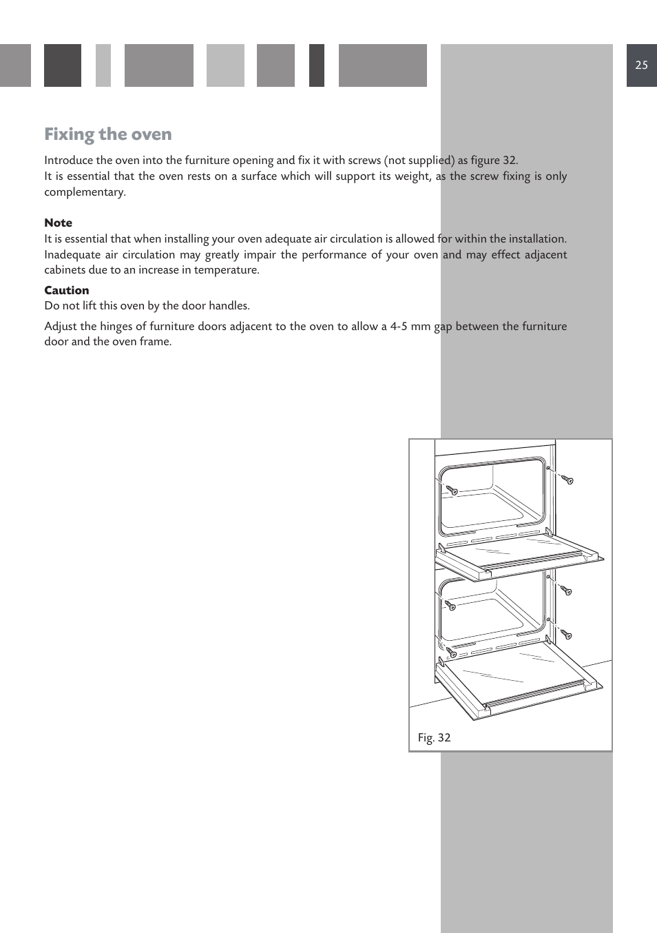 Fixing the oven | CDA DC930 User Manual | Page 25 / 32