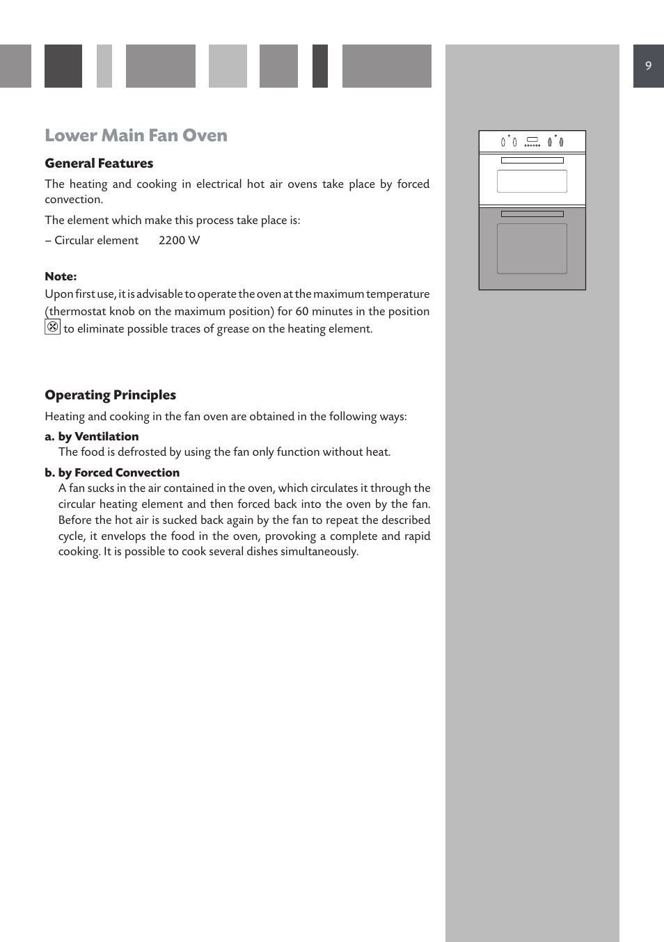 Lower main fan oven | CDA DC930 User Manual | Page 9 / 32