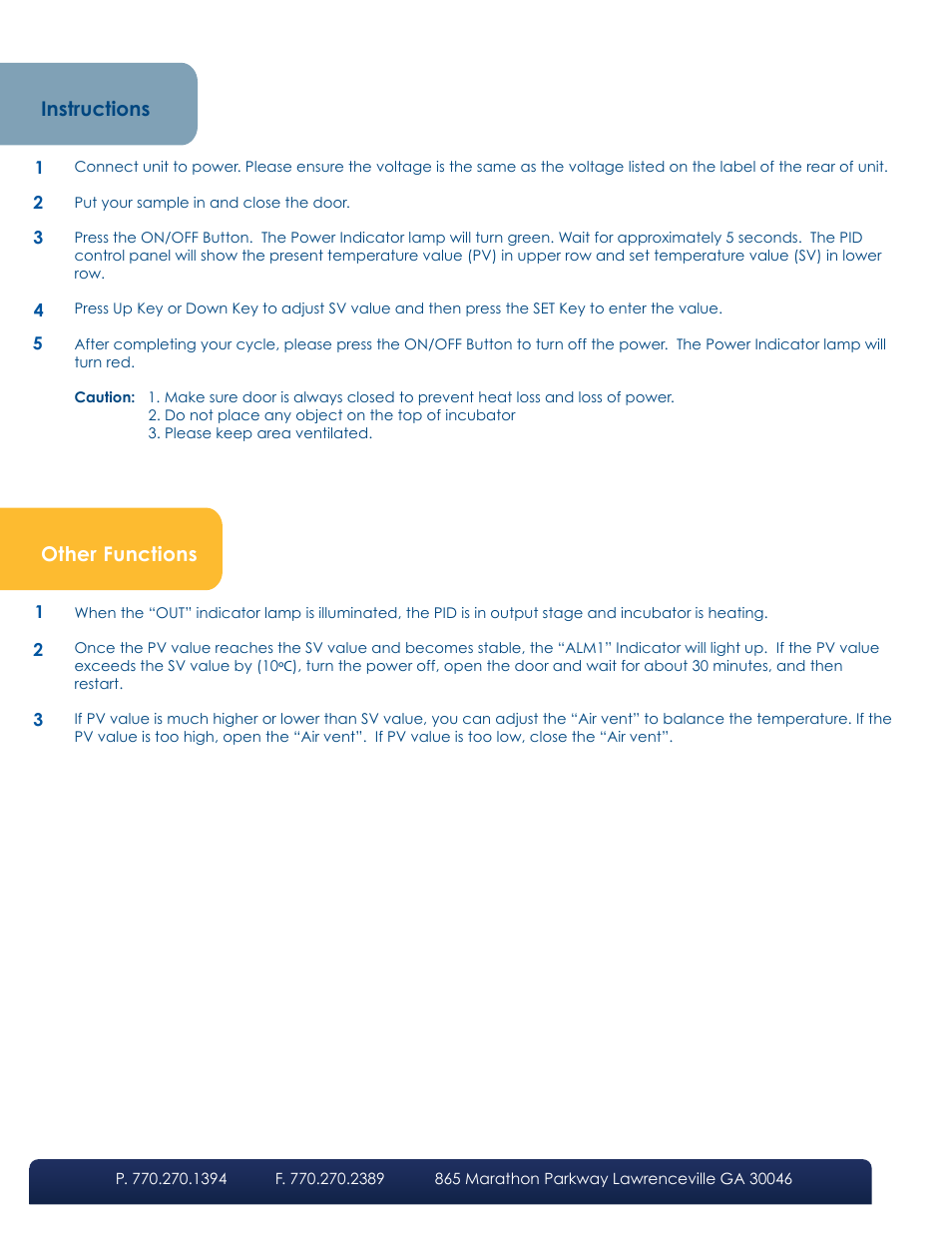 Instructions, Other functions | LW Scientific Incubator User Manual | Page 2 / 4