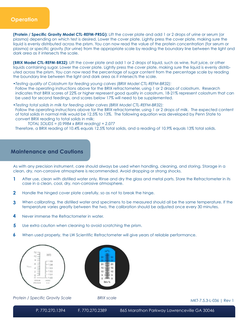 Operation maintenance and cautions | LW Scientific Refractometer User Manual | Page 2 / 2