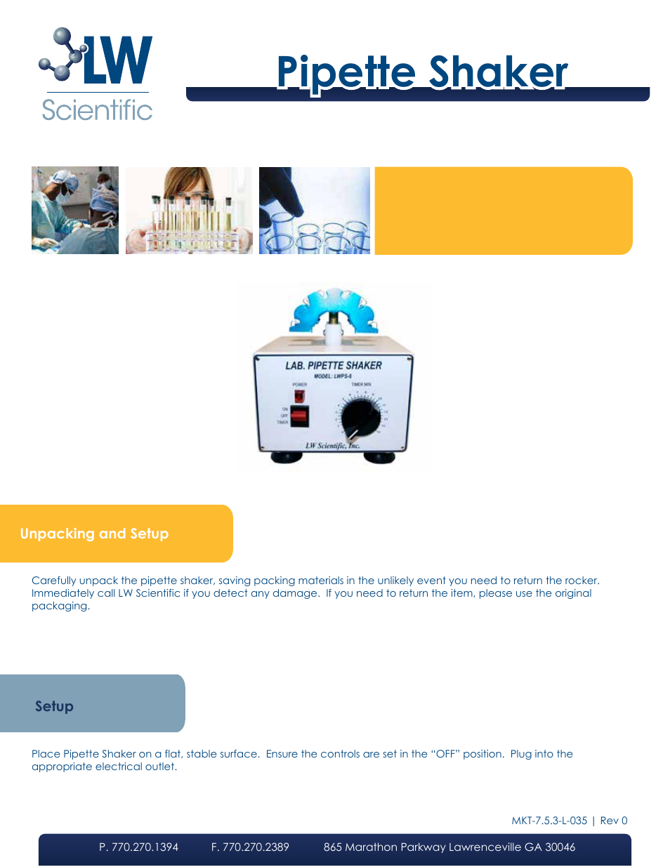 LW Scientific Pipette Shaker User Manual | 2 pages