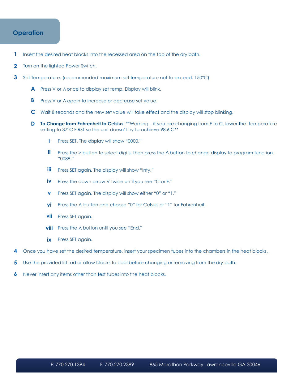 Operation | LW Scientific Dry Bath User Manual | Page 3 / 4