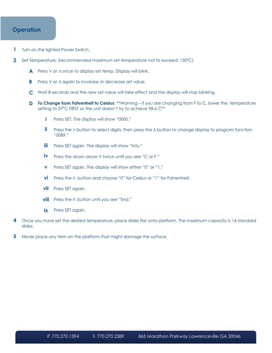 Operation | LW Scientific Slide Warmer User Manual | Page 3 / 4