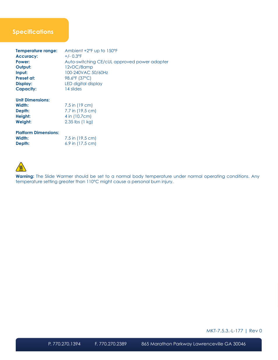 Specifications | LW Scientific Slide Warmer User Manual | Page 4 / 4