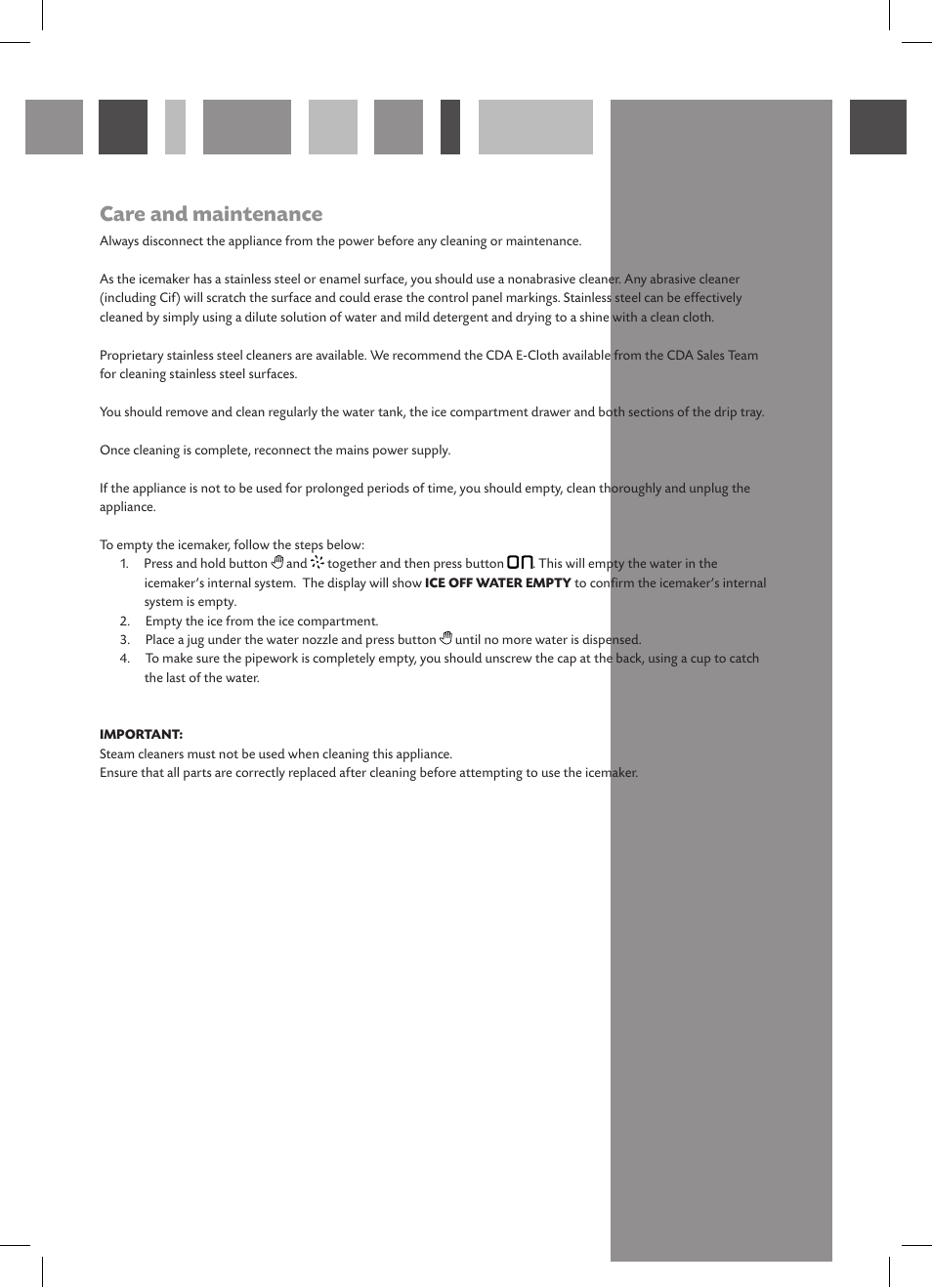 Care and maintenance | CDA FWV460 User Manual | Page 7 / 12