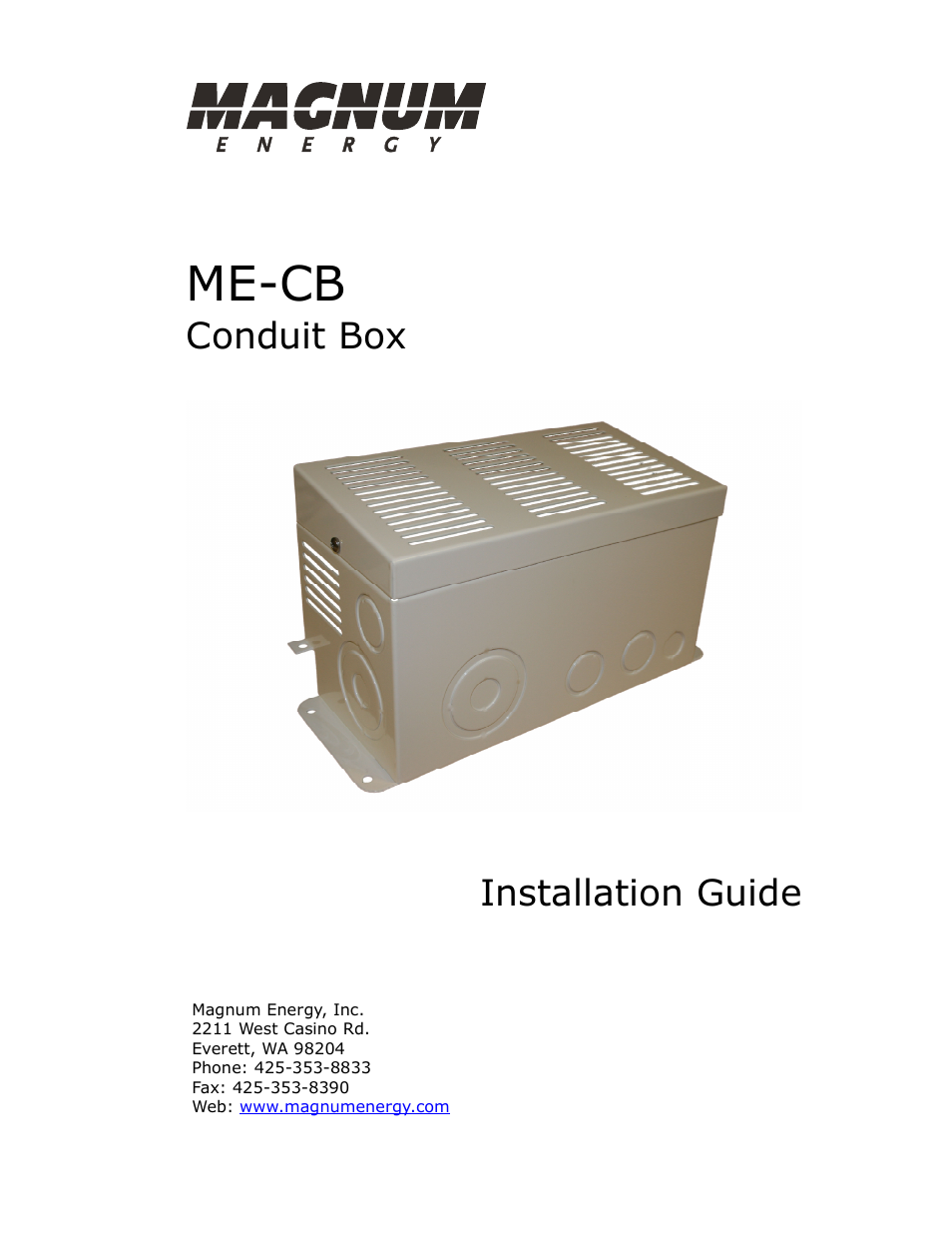 Magnum Energy Conduit Box (ME-CB) User Manual | 4 pages